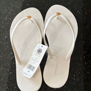 Tory Burch New ivory Sandals with Gold Accent